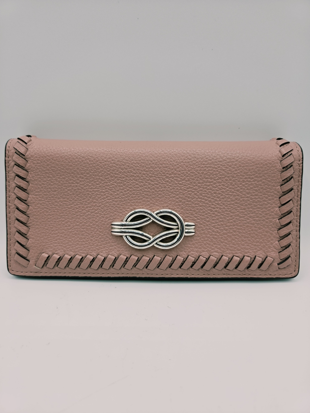 Luxury Brighton Findley Interlok Harmony Slim Folio, Pink Leather W/Silver Knott